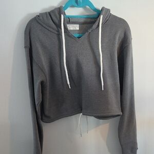 Cropped Gray Hooded Sweatshirt with Drawcords